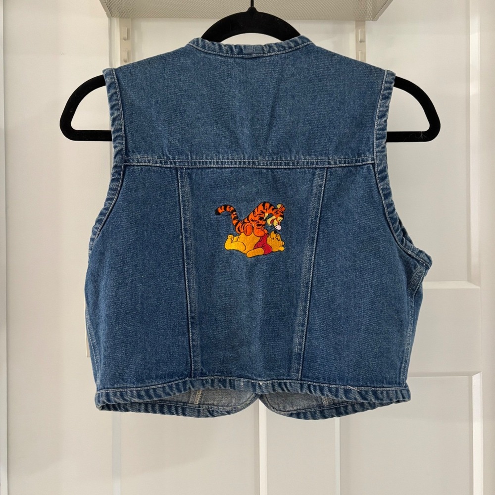 Kids Vintage Disney Winnie The Pooh Denim Vest Youth Small Blue Embroidered